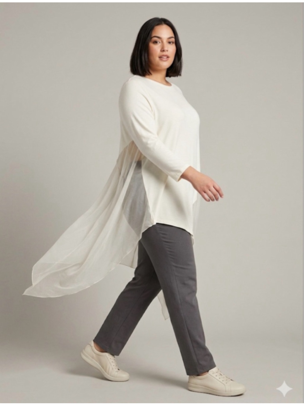 Soft Surroundings Tunic Size 1X Off-White Asymmetrical Silk Hem
